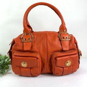 Michael Kors Women's Large Satchel Shoulder Bag Front Pockets Zipper Orange Gold